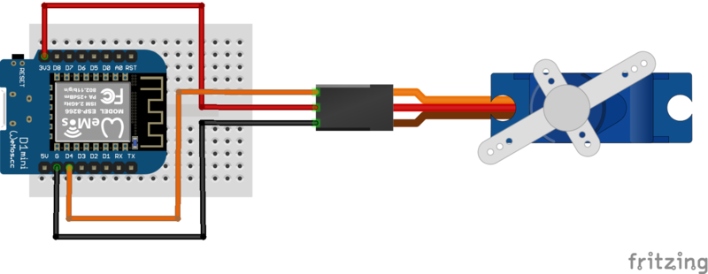 Datei:Wemos D1 Mini + Servo SG90 Steckplatine.png