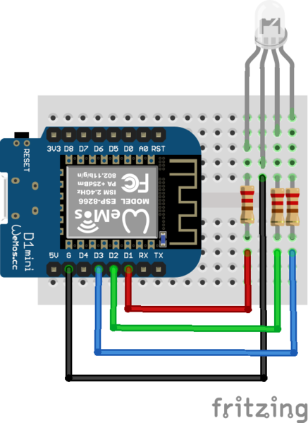 Datei:Wemos D1 Mini + RGB LED Kathode Steckplatine.png